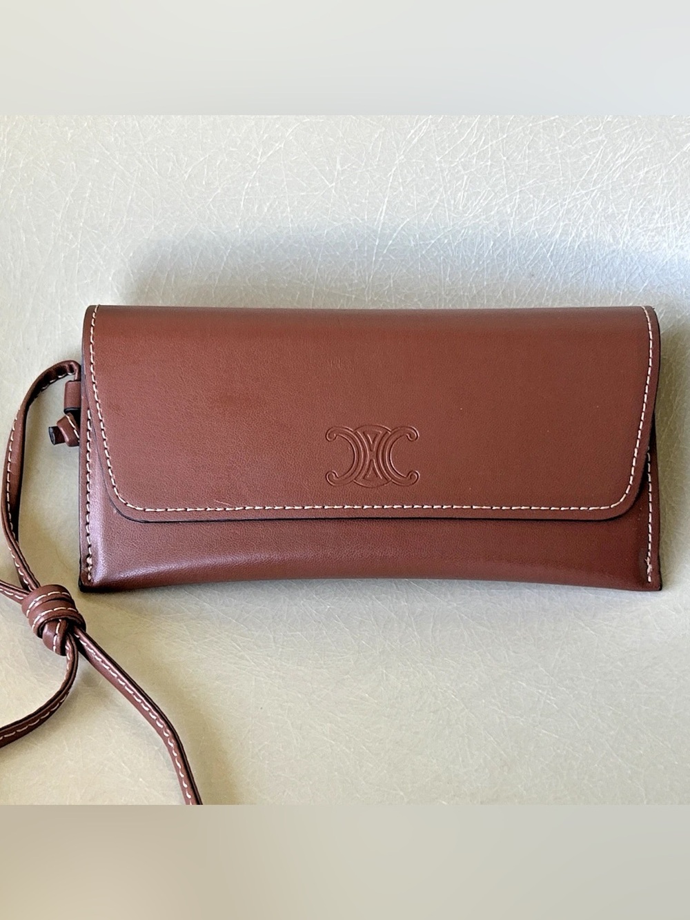 Celine Brown Leather Wallet Clutch with Embossed Triomphe